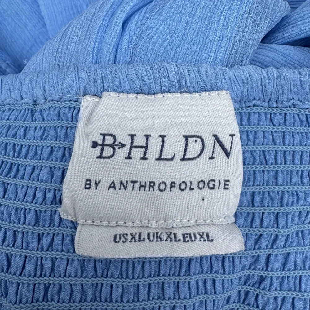 BHLDN Anthropologie Lola Blue Crinkle Gauze Chiffon Midi Dress XL Fairy Boho